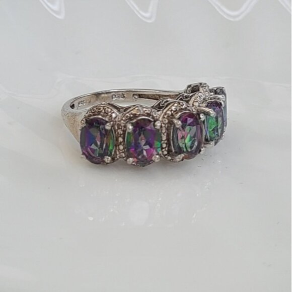 Vintage Boho Sterling Silver Mystic Topaz Rainbow Topaz Cocktail Statement Ring - Picture 3 of 10